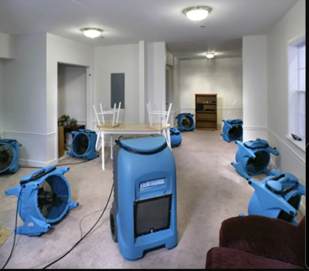 Air movers and dehumidifier setup for Water Damage Restoration in Wappinger